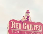 Red Garter, gambling Neveda, print, burlesque, vintage, show, signage, blue, casino, fine art photograph 8"x8"