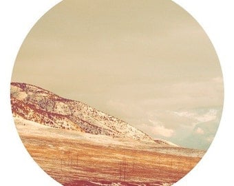 Desert landscape, scenery, wild west, abstract, circle print, mint, sandy yellow, ombre, fine art photograph 5"x5"