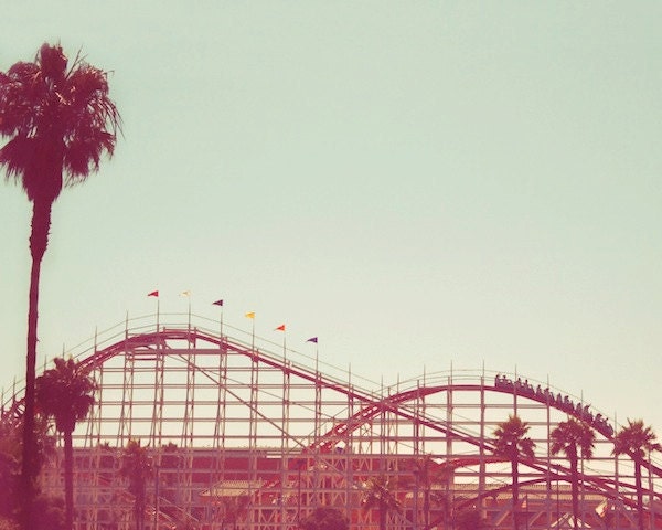San Diego roller coaster, vintage antique amusement, polaroid style, the big dipper, Mission Beach, California, fine art photograph 5"x7"