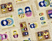 Kawaii Matryoshka Dolls Patchwork with Lace Print in Beige  -  Cotton  -  EK-QS33607C
