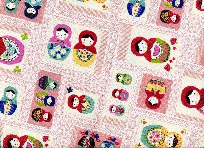 Sale - Kawaii  Matryoshka Dolls Patchwork with Lace Print in Pink  -  Japanese Cotton  -  EK-QS33607A