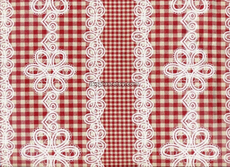 Check with Pretty Lace Print in Red  -  EK-QS31610C