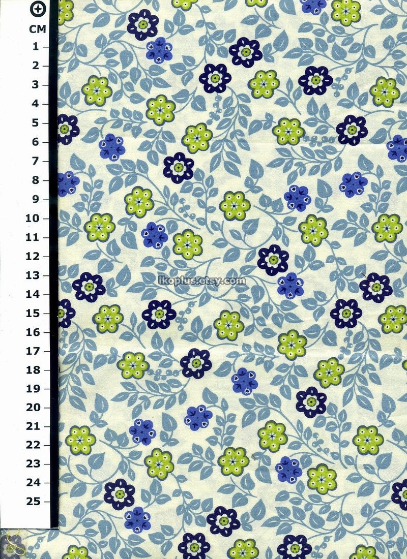 Little Flower in Flower Blue/Green in White - By the Yard - EK-QS29103B