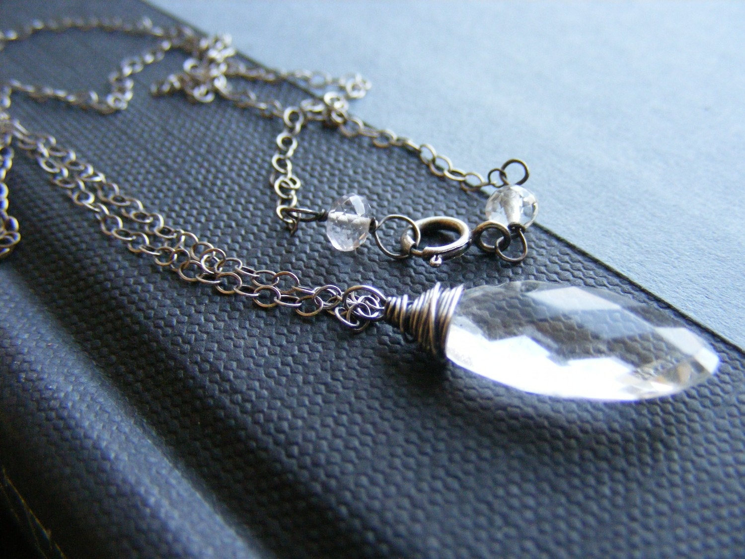 Mothers Day Crystal Quartz April Birthstone Oxidized Sterling Silver Solitaire Necklace Womens Winter Fashion, Icicle