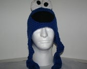 Adult size handmade crochet character hat with ear flaps and tassels  - fun and unique