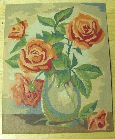 Vintage Paint by Number Painting Coral Roses