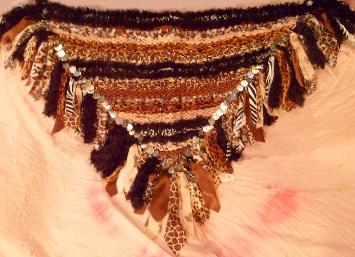Safari Adventure woven hip scarf, belly dancing, faerie cosplay (size extra large)