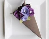 SALE - Paper Chocolate cake slice favor box with purple flowers. Wedding favor, party favor.  1 cake slice.