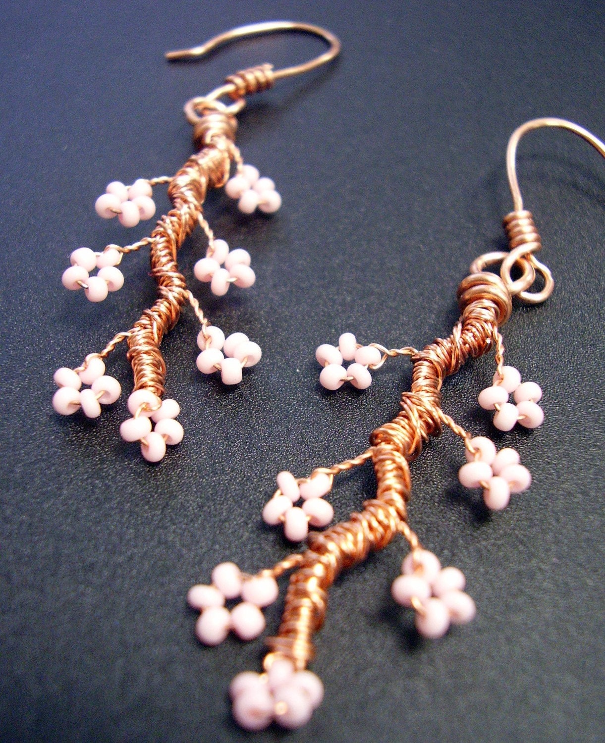 Cherry Blossom - Copper Earrings in Light Pink