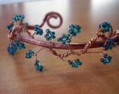 Hammered Copper Cuff with Blue Cherry Blossoms