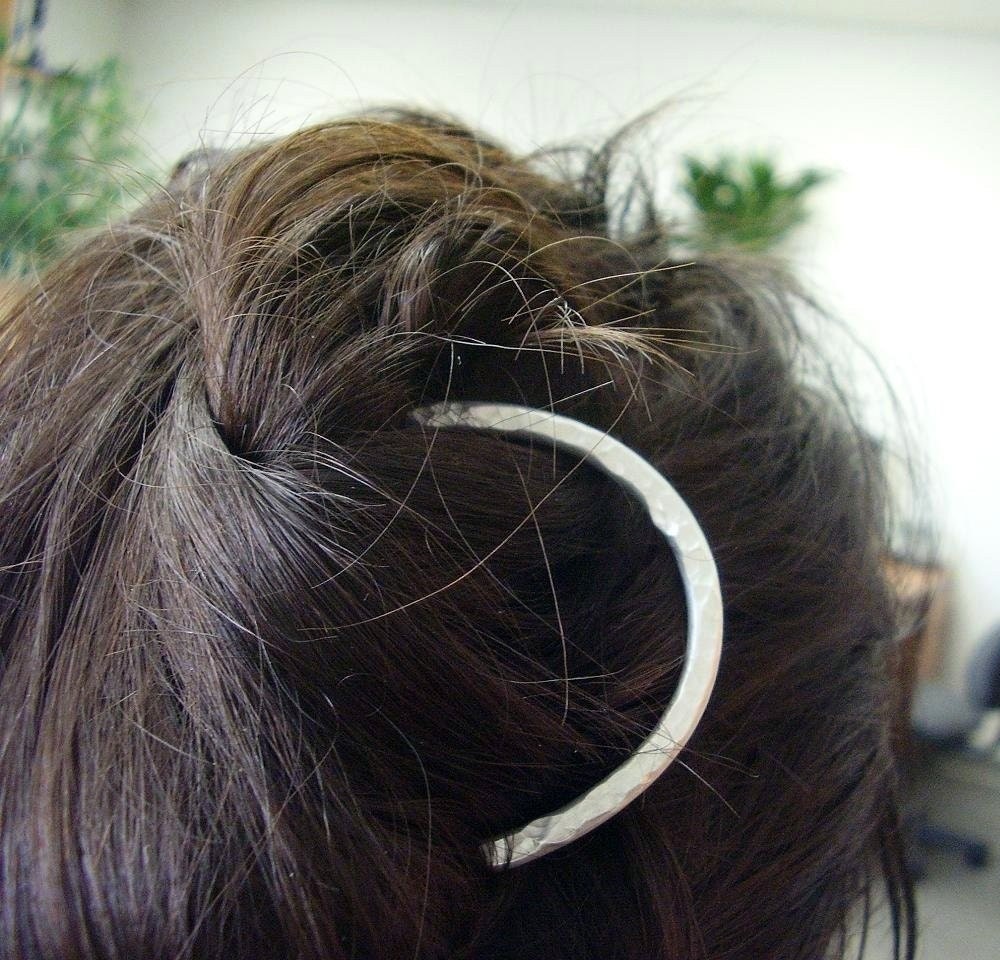 Metal Hair Fork - Aluminum Round, silver tone hair pin, hair stick