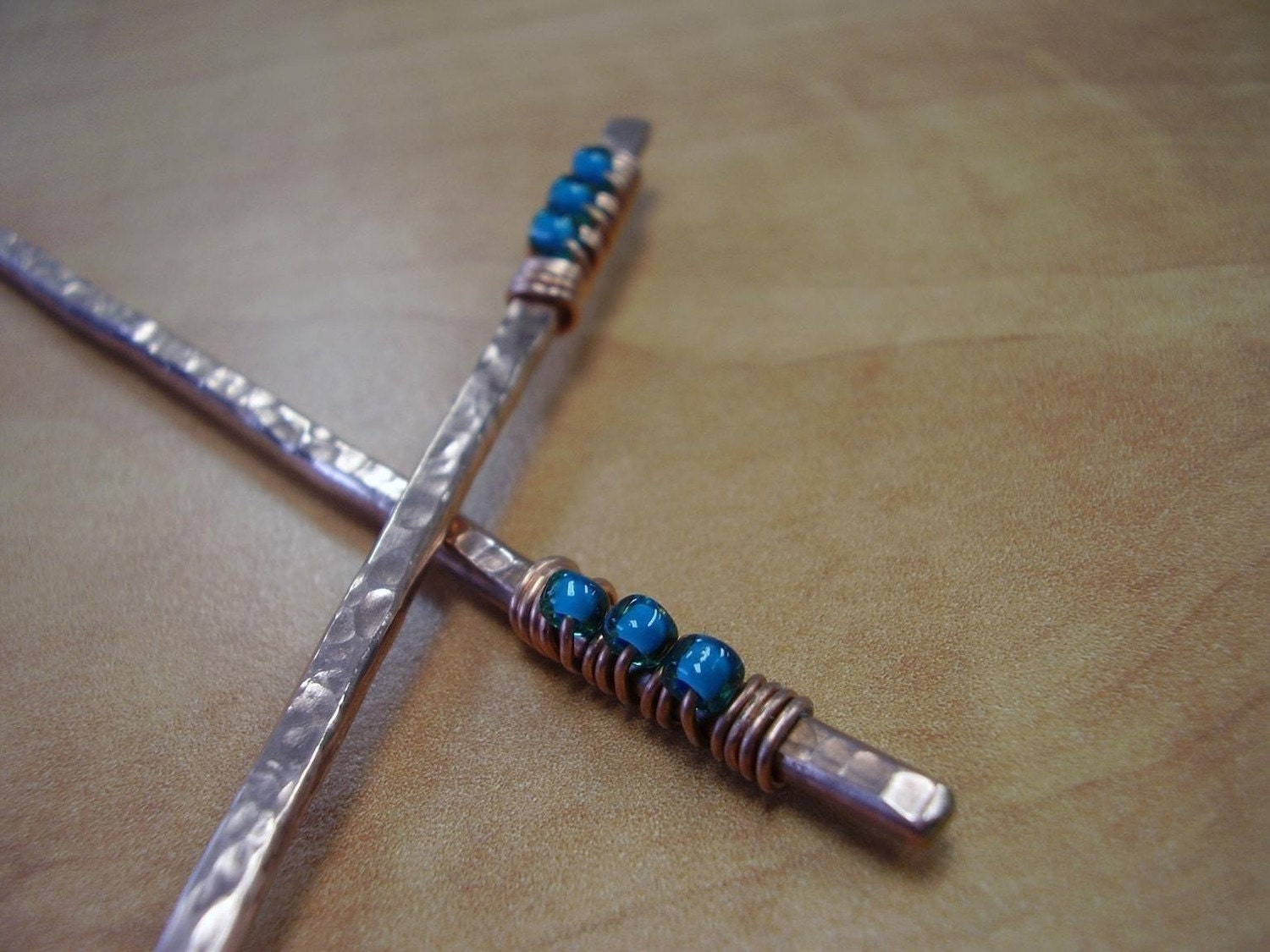 Made To Order Metal Hair Sticks - Azure Bonds Copper Matchstick