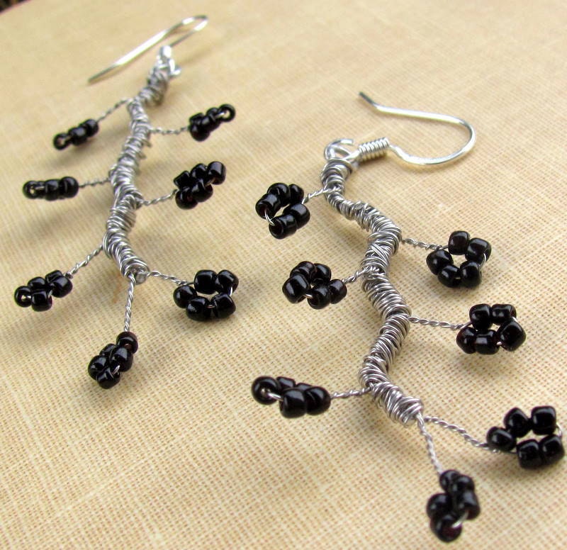 Cherry Blossom Earrings - Black beading