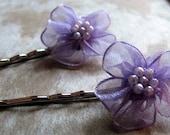 Sheer Lilac Blossom and Pearls Bobby Pins