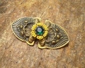 Bogo sale - Vintage Victorian rhinestone brass and celluloid brooch - Free shipping