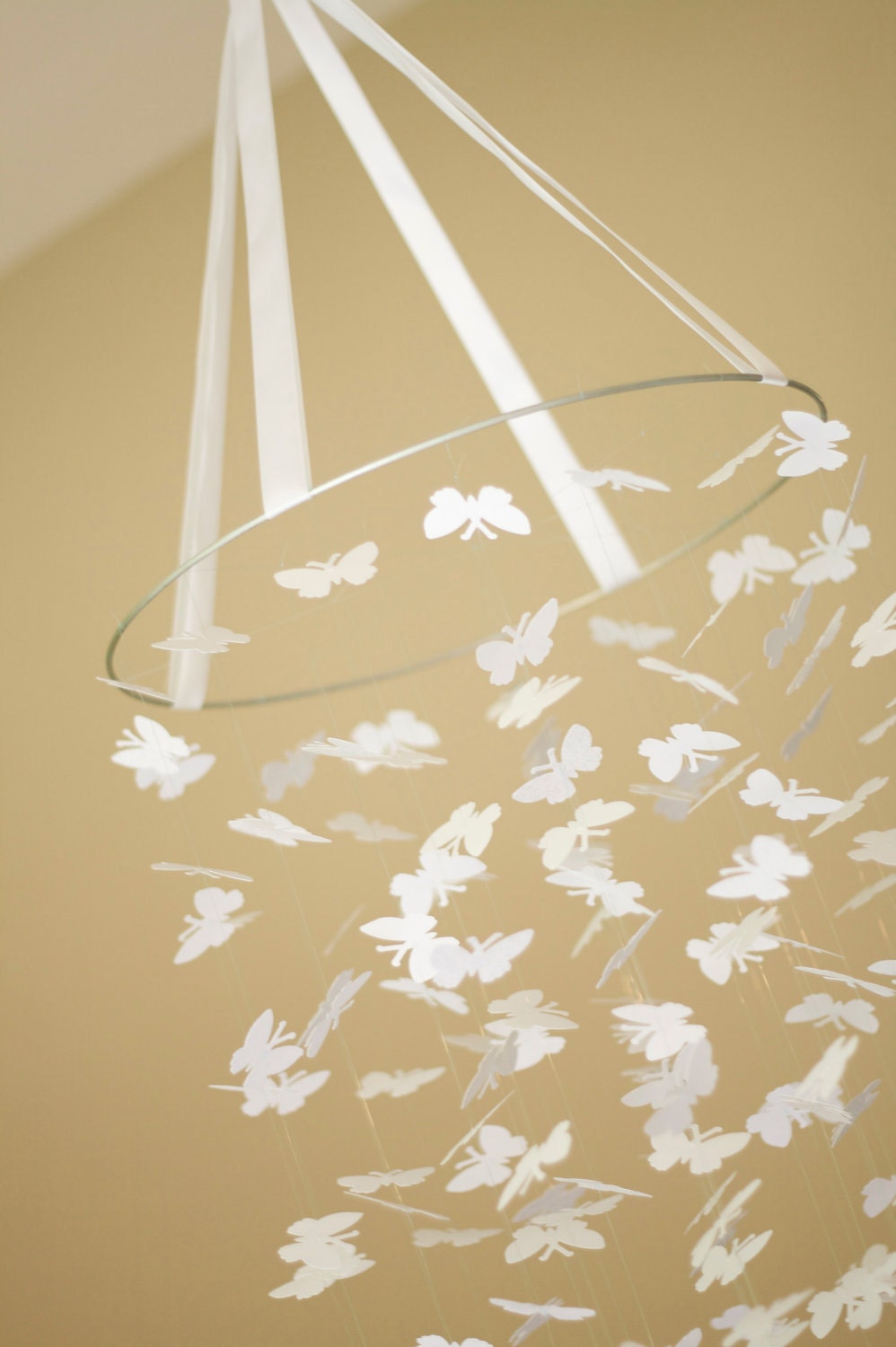 White Bright Butterfly Mobile-Great For Baby Shower Gifts, Nurseries, Bedrooms, Birthdays