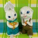 Big Eye Bunnies - Pair of Vintage Anthropomorphic Bunny Rabbit Figures Holding Carrots, Sweet Boyfriend & Girlfriend Couple, Large 7" Tall