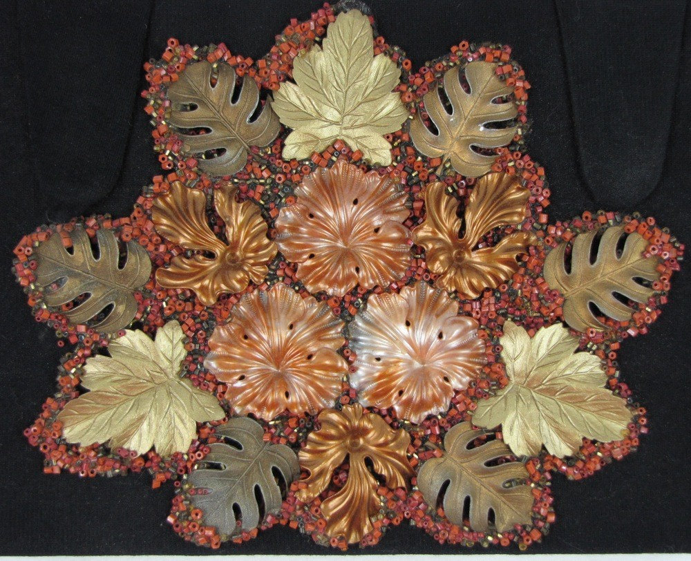 FINAL CLEARANCE - Leaf Bag - Vintage 1950s Leaves and Beads Black Handbag, Beautiful Bronze & Brown Nature Motif, Great Purse for Fall