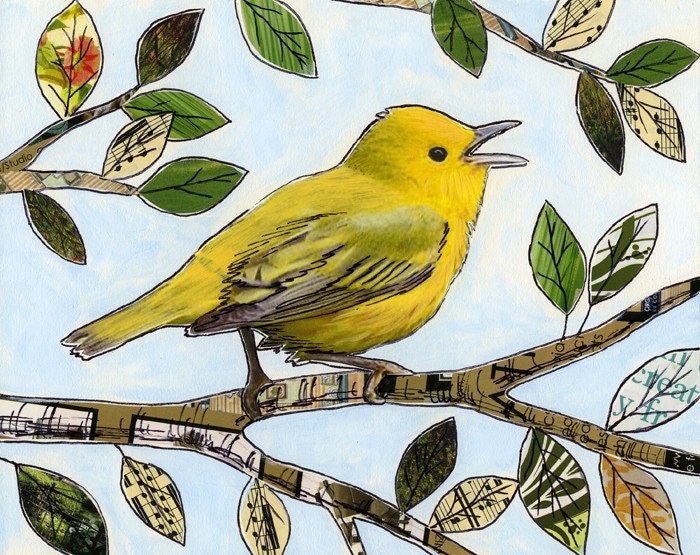 ACEO Art Card ... The Finchs Song, Signed bird print