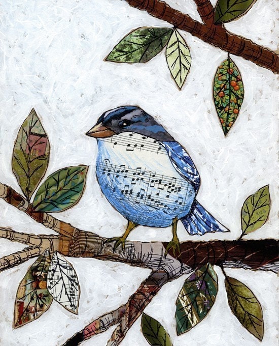 Bird Collage Art ... Songbird ... 8 x 10 Glossy print, Amy Giacomelli