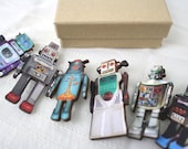 Robot Pin Brooches Wooden / Gifts for Groomsmen 30% OFF SALE
