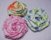 Rolled Frayed Fabric Flower PDF Tutorial Shabby Handmade Flowers with scraps plus headband, ponytail holder, brooch pin