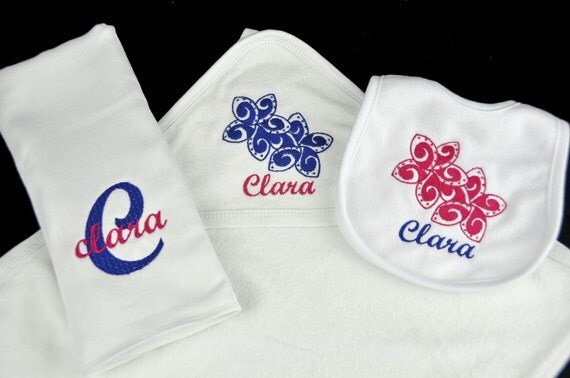 Baby Bib, Burp Cloth and Hooded Bath Towel Gift Set Combo