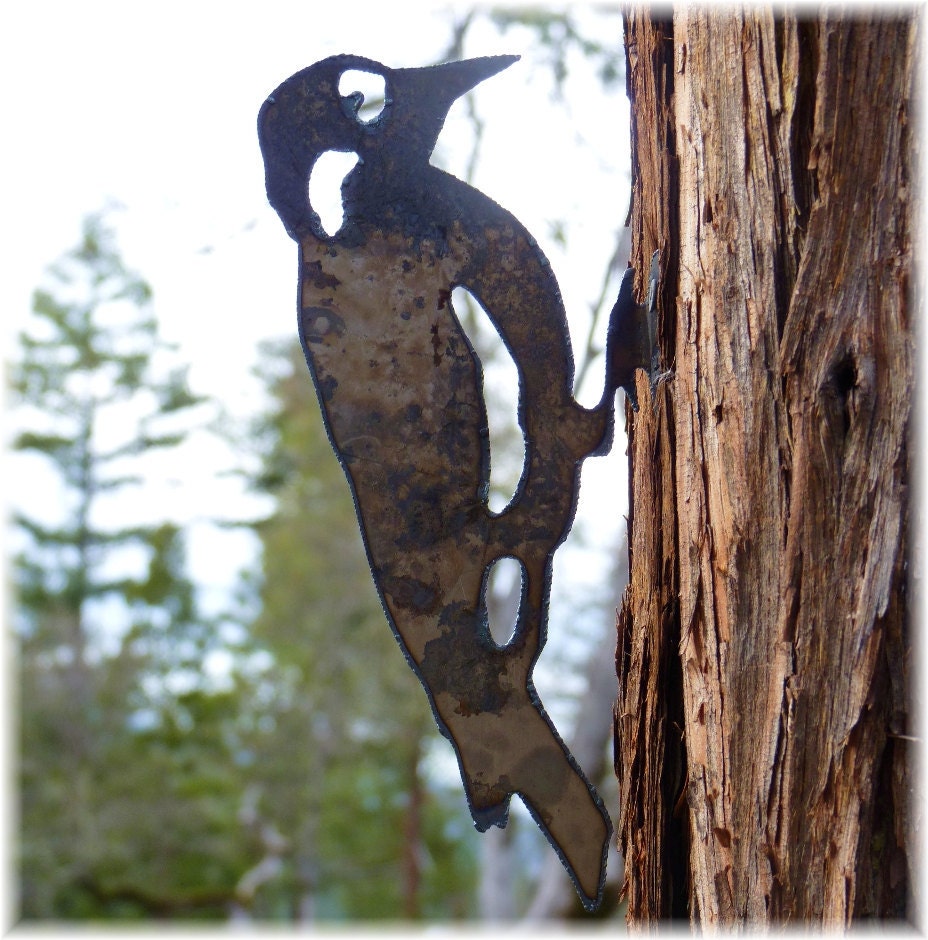 WOODPECKER Lifesize CNC Metal Tree Garden Art Made in Oregon USA