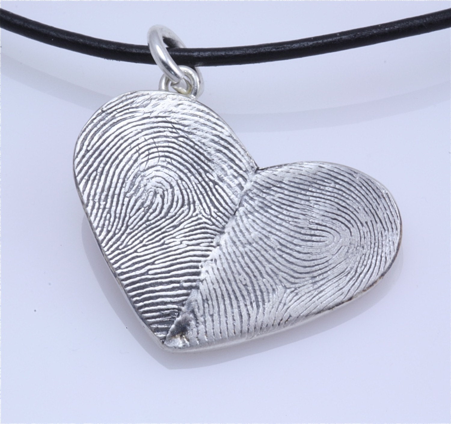 Sterling Silver Custom Double Thumbprints Heart Pendant or Charm
