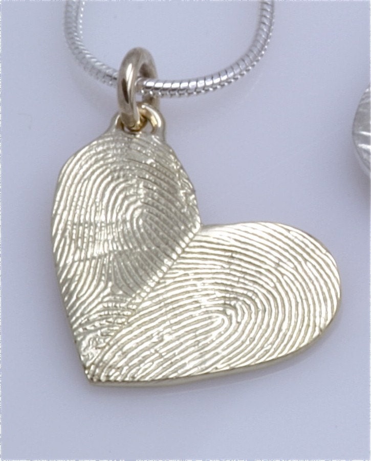 Sterling Silver Custom Double Thumbprints Pendant or Charm Heart shaped