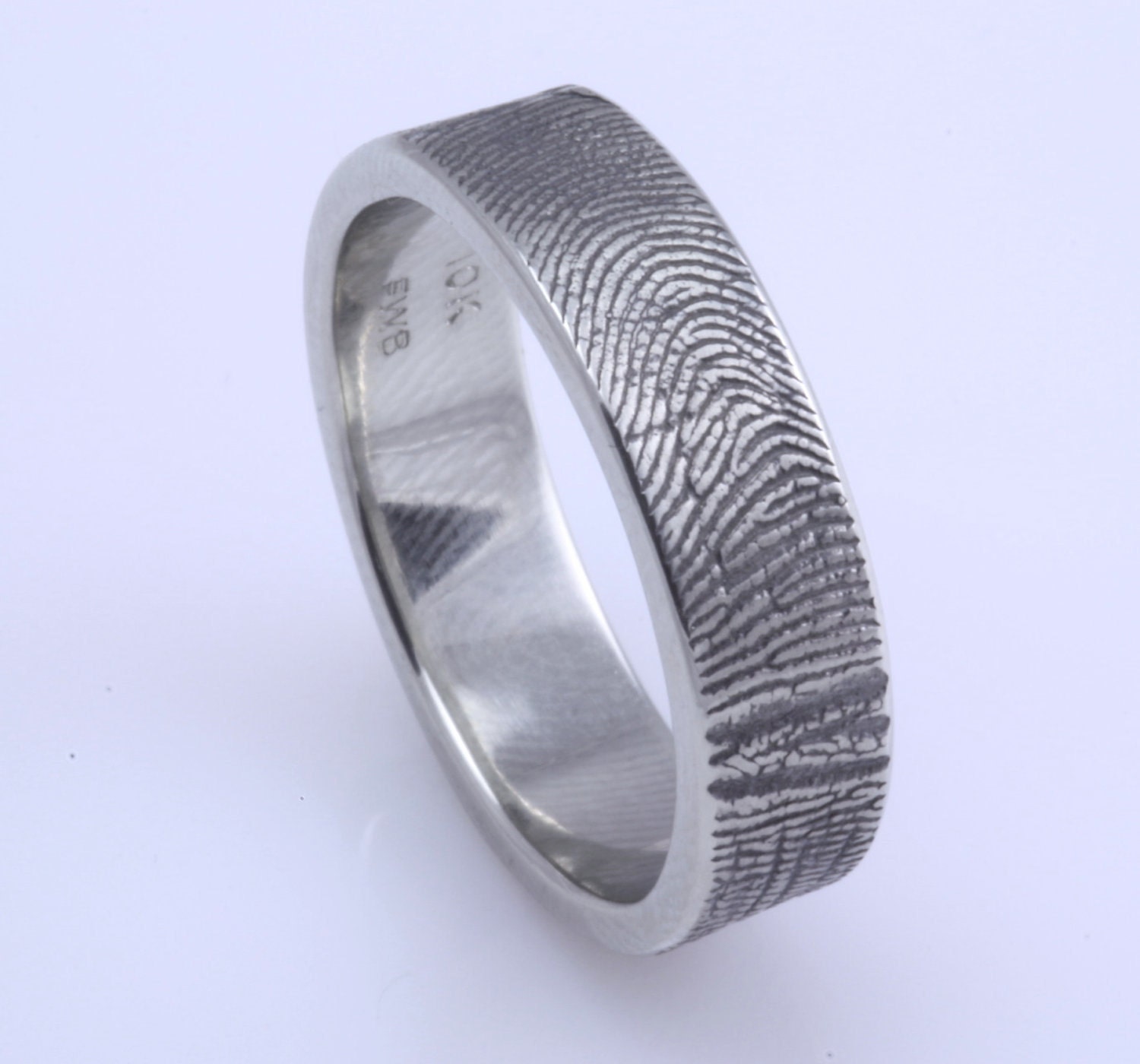 Custom Fingerprint Wedding Band with Fingerprint Wrapped on the Outside, Not Blackened