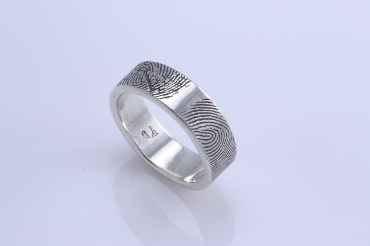 6mm Sterling Silver Custom Fingerprint Wedding/Commitment Band with Two Fingertip Prints