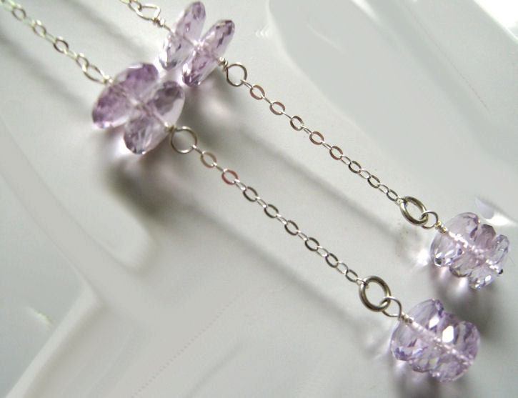 Pink Amethyst Earrings Long Dangle Gemstones in Sterling Silver Gift for Her