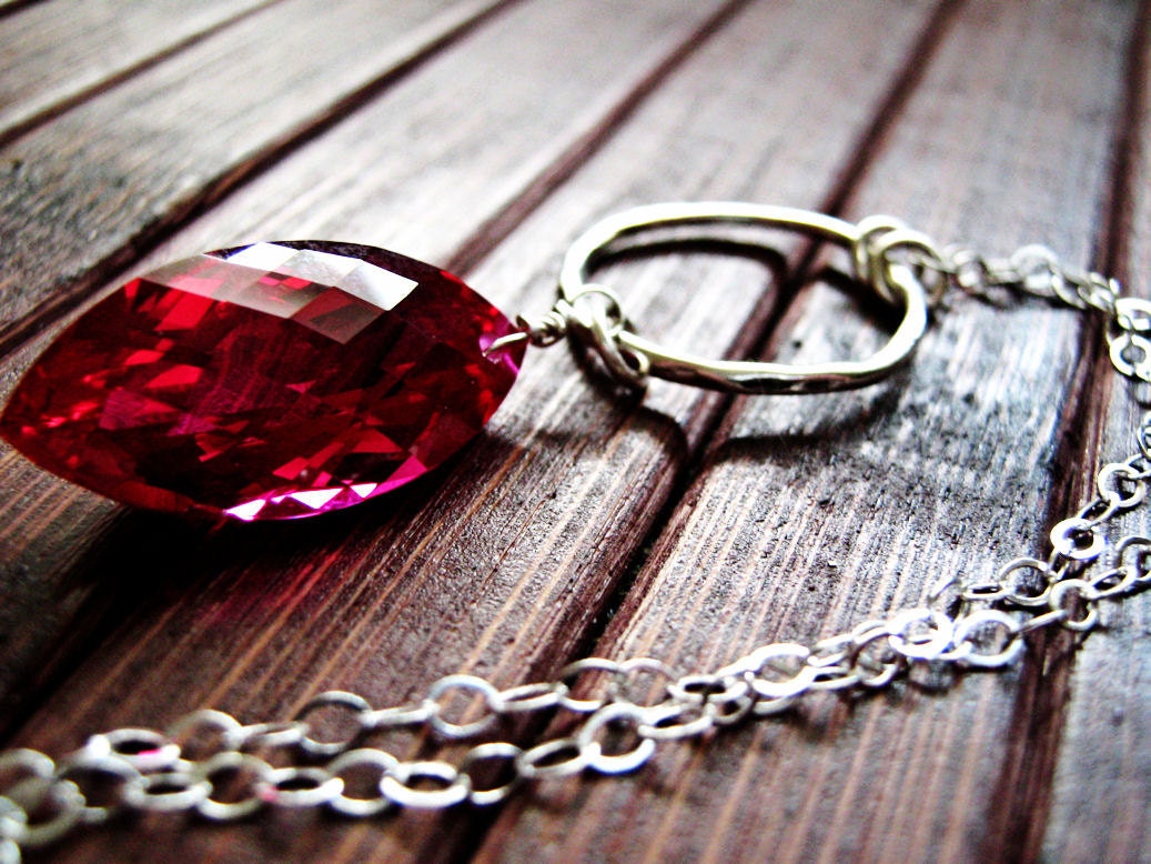 Red Topaz Gemstone Necklace in Sterling Silver Gift for Her