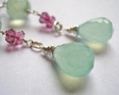 Mint Green Chalcedony and Mystic Pink Quartz Sterling Silver Earrings