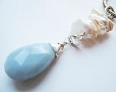Caribbean Blue Opal and Pearl Gemstone Pendant.  Beach Necklace