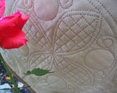 King Size Heirloom Wedding Quilt, Hand Quilted, Creamy Beige and Rust, Custom Order
