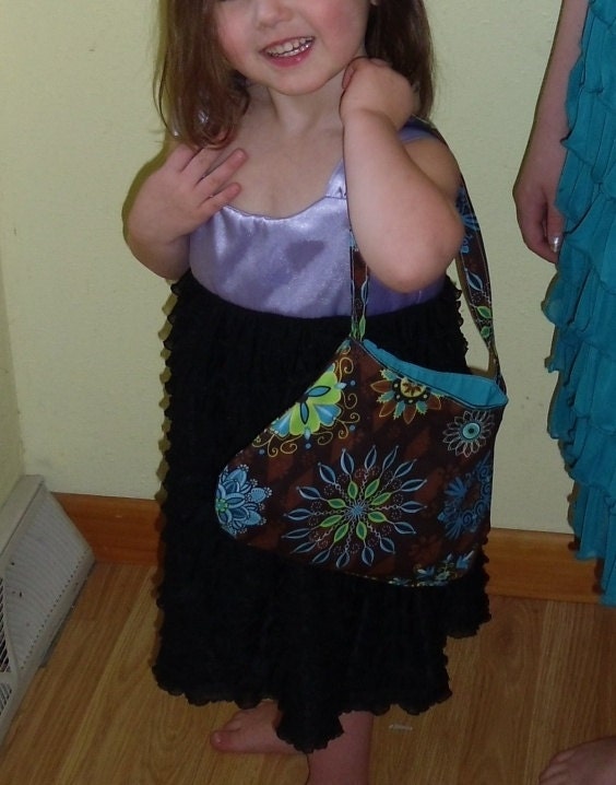 Little Girl's Scoop Purse in Brown, Cobalt, and Lime - Ready to Ship