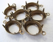 Prong Setting Rhinestone Antiqued Brass Oval Open Back 2 Ring 12x10mm set0104 (6)