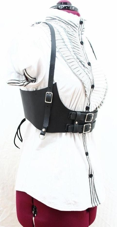 Selena Black Leather Underbust Harness Belt Steampunk Corset Lace Belt Victorian Edwardian Burning Man