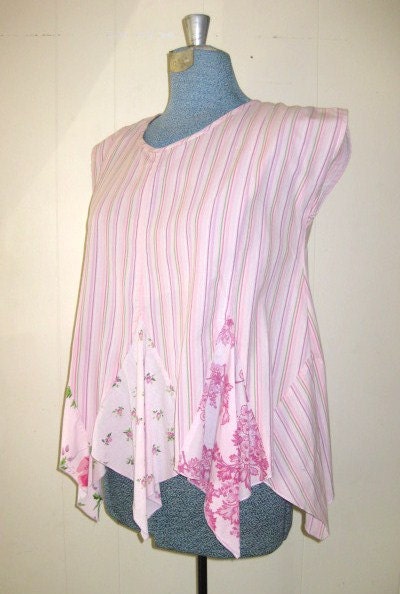 Blouse womens pink hankerchief hemline in cool cotton recycled