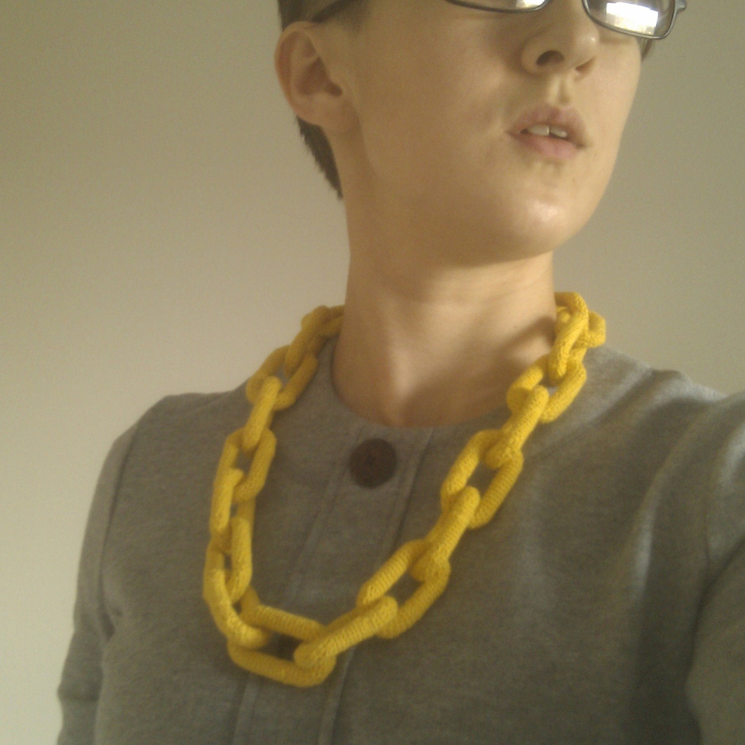 Gold Chain Necklace Crochet Piece - Cotton Thread - Finished Item