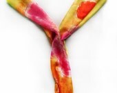 Silk Scarf in Yellow, Pink and Red. Hand Painted Silk Scarf. SPRING COLLECTION by Dimo.Yellow silk scarf. Bright yellow dance OOAK