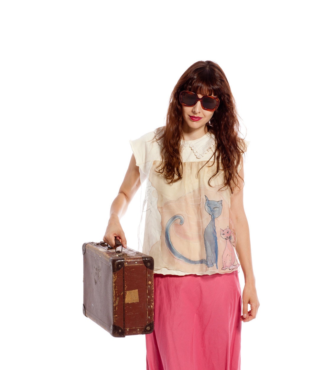 Woman Blouse hand painted silk chiffon-Woman blouse-Two cats and a half-Woman fashion