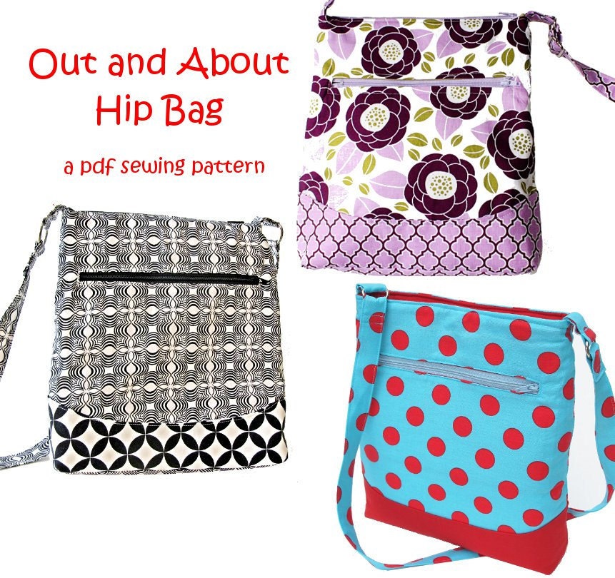 Out and About Hip Zipper Bag, immediate download of pdf sewing pattern- free shipping
