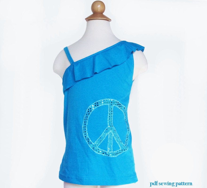 One Shoulder Ruffle Shirt sizes 2T - 9, free shipping IMMEDIATE DOWNLOAD