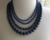 Lapis Navy Midnight Blue Multi Strand  Layered Necklace  "Starry Night "