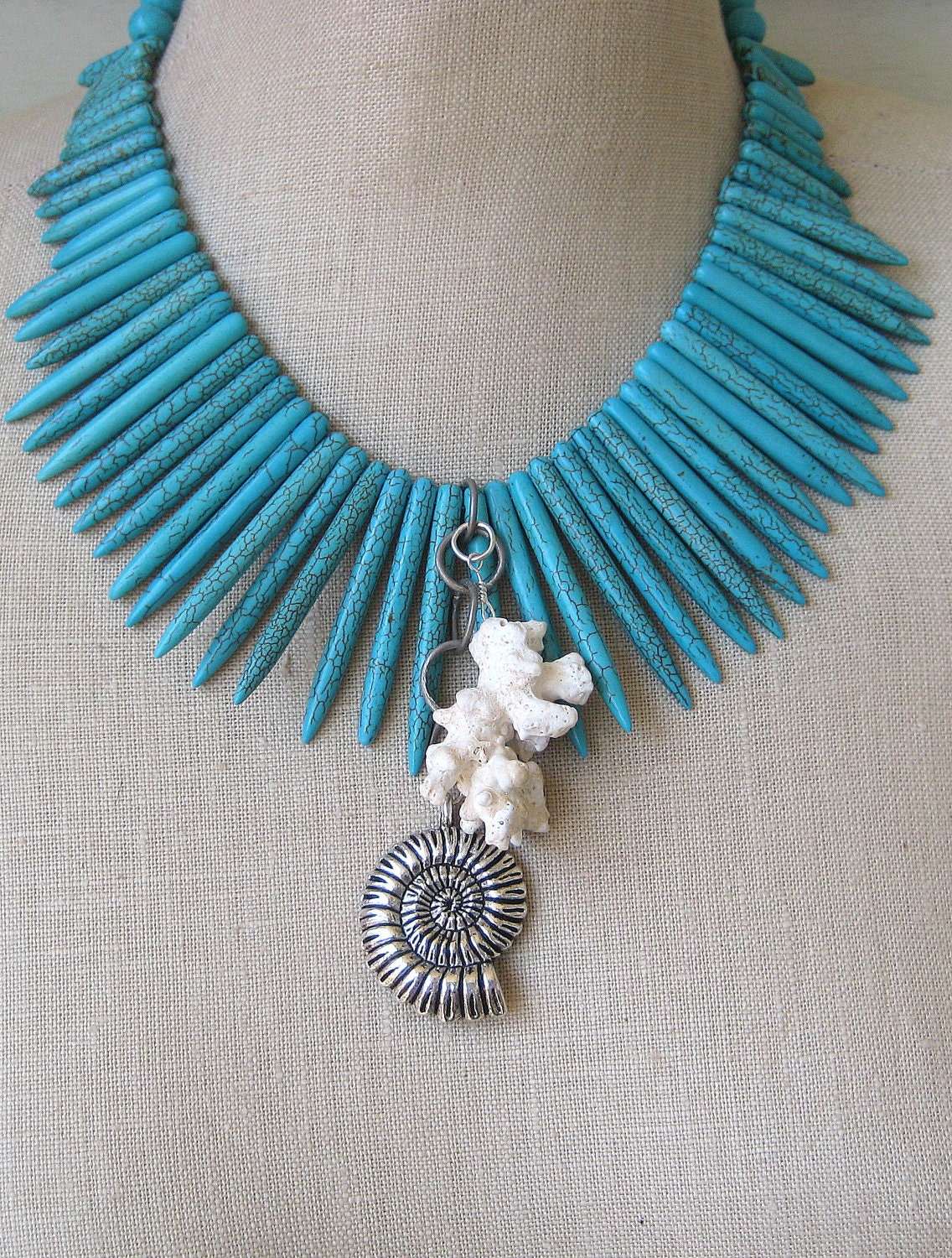 Shaman Turquoise and Genuine Coral Bib Necklace