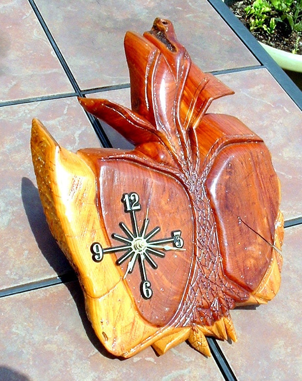 Vintage Cedar Carved Clock