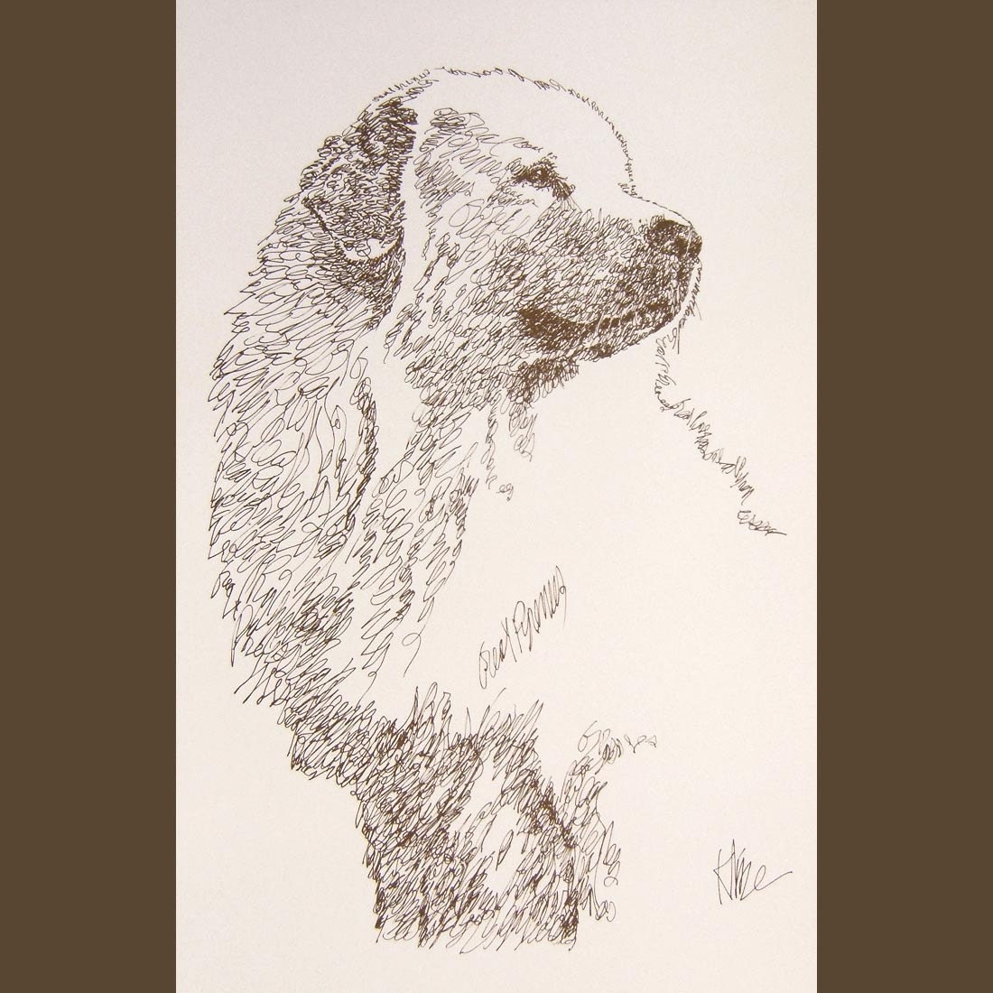 Great Pyrenees - Artist Kline draws dog art using only words. Signed 11x17 Lithograph 47/500 - Artist Will Add Your Dogs Name Into Art Free